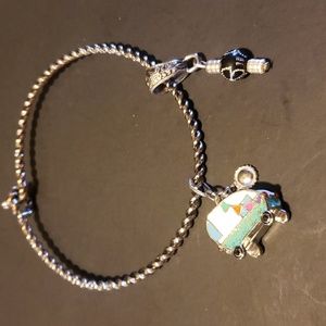 Charm Bracelet With Camper Charm and Black Flower - 3/$15